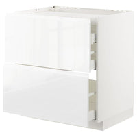 METOD / MAXIMERA - Base cab f hob/2 fronts/3 drawers, white/Voxtorp high-gloss/white, 80x60 cm - best price from Maltashopper.com 79253952