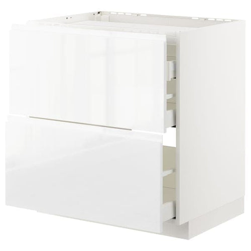 METOD / MAXIMERA - Base cab f hob/2 fronts/3 drawers, white/Voxtorp high-gloss/white, 80x60 cm
