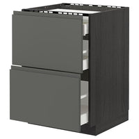 METOD / MAXIMERA - Base cab f hob/2 fronts/3 drawers, black/Voxtorp dark grey, 60x60 cm - best price from Maltashopper.com 59310963