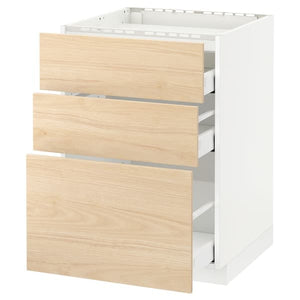 Ikea METOD / MAXIMERA - Base cab f hob/3 fronts/3 drawers, white/Askersund light ash effect, 60x60 cm