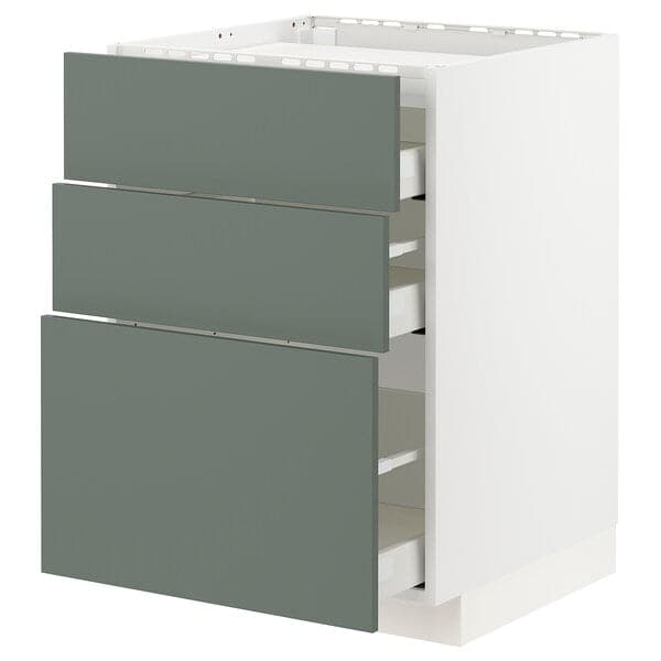 METOD / MAXIMERA - Base cab f hob/3 fronts/3 drawers, white/Bodarp grey-green, 60x60 cm