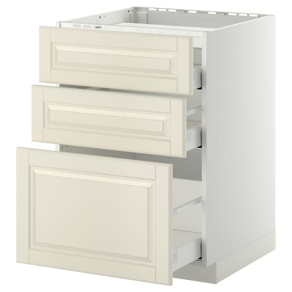 METOD / MAXIMERA - Base cab f hob/3 fronts/3 drawers, white/Bodbyn off-white, 60x60 cm - best price from Maltashopper.com 99110085