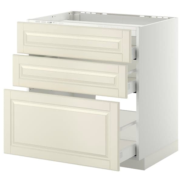 METOD / MAXIMERA - Base cab f hob/3 fronts/3 drawers, white/Bodbyn off-white, 80x60 cm - best price from Maltashopper.com 29110121