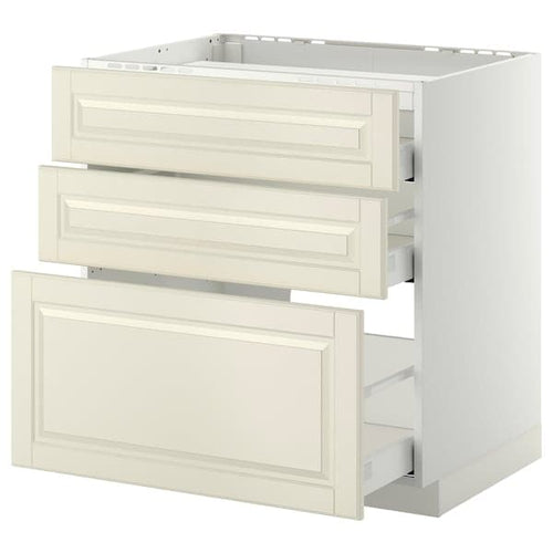 METOD / MAXIMERA - Base cab f hob/3 fronts/3 drawers, white/Bodbyn off-white, 80x60 cm