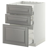 METOD / MAXIMERA - Base cab f hob/3 fronts/3 drawers, white/Bodbyn grey, 60x60 cm - best price from Maltashopper.com 89110095