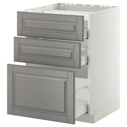 METOD / MAXIMERA - Base cab f hob/3 fronts/3 drawers, white/Bodbyn grey, 60x60 cm - best price from Maltashopper.com 89110095