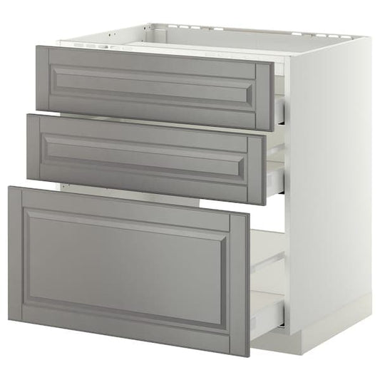Ikea METOD / MAXIMERA - Base cab f hob/3 fronts/3 drawers, white/Bodbyn grey, 80x60 cm