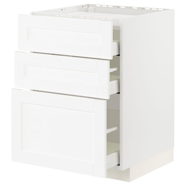 METOD / MAXIMERA - Base cab f hob/3 fronts/3 drawers, white Enköping/white wood effect, 60x60 cm - best price from Maltashopper.com 69473290