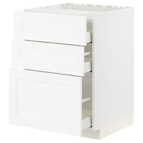 METOD / MAXIMERA - Base cab f hob/3 fronts/3 drawers, white Enköping/white wood effect, 60x60 cm