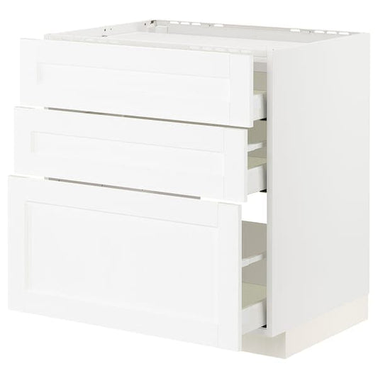 METOD / MAXIMERA - Base cab f hob/3 fronts/3 drawers, white Enköping/white wood effect, 80x60 cm - best price from Maltashopper.com 49473291
