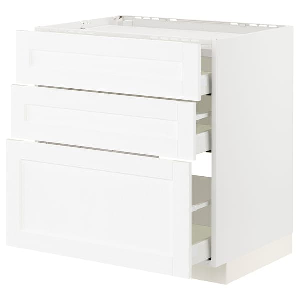 METOD / MAXIMERA - Base cab f hob/3 fronts/3 drawers, white Enköping/white wood effect, 80x60 cm