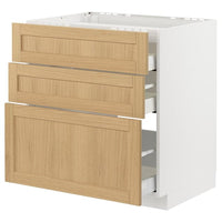 METOD / MAXIMERA base cab f hob/3 fronts/3 drawers, white/Forsbacka oak, 80x60 cm