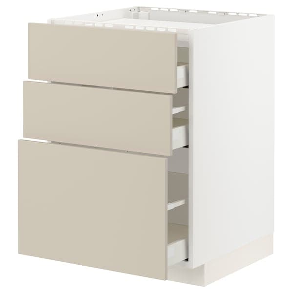 Ikea METOD / MAXIMERA - Base cab f hob/3 fronts/3 drawers, white/Havstorp beige, 60x60 cm