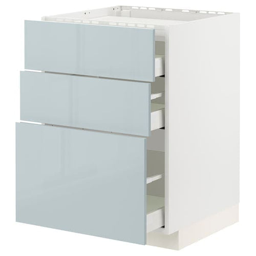 METOD / MAXIMERA - Base cab f hob/3 fronts/3 drawers, white/Kallarp light grey-blue, 60x60 cm