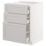 METOD / MAXIMERA base cab f hob/3 fronts/3 drawers, white/Lerhyttan light grey, 60x60 cm