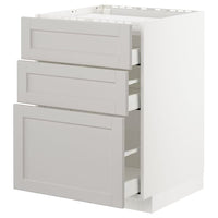 METOD / MAXIMERA - Base cab f hob/3 fronts/3 drawers, white/Lerhyttan light grey, 60x60 cm - best price from Maltashopper.com 19274212