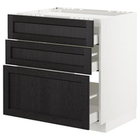 METOD / MAXIMERA - Base cab f hob/3 fronts/3 drawers, white/Lerhyttan black stained , 80x60 cm - best price from Maltashopper.com 69257205