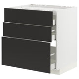 METOD / MAXIMERA base cab f hob/3 fronts/3 drawers, white/Nickebo matt anthracite, 80x60 cm