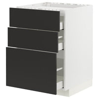 METOD / MAXIMERA - Base cab f hob/3 fronts/3 drawers, white/Nickebo matt anthracite, 60x60 cm - best price from Maltashopper.com 69498224