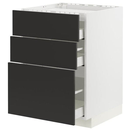 Ikea METOD / MAXIMERA - Base cab f hob/3 fronts/3 drawers, white/Nickebo matt anthracite, 60x60 cm