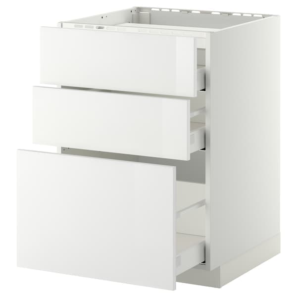METOD / MAXIMERA - Base cab f hob/3 fronts/3 drawers, white/Ringhult white, 60x60 cm - best price from Maltashopper.com 99110090