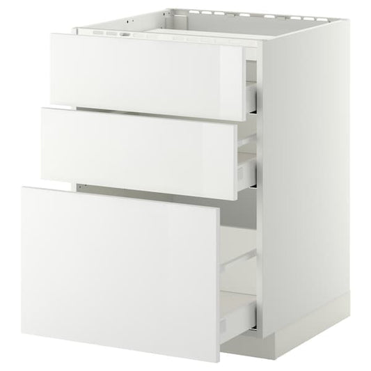 METOD / MAXIMERA - Base cab f hob/3 fronts/3 drawers, white/Ringhult white, 60x60 cm - best price from Maltashopper.com 99110090