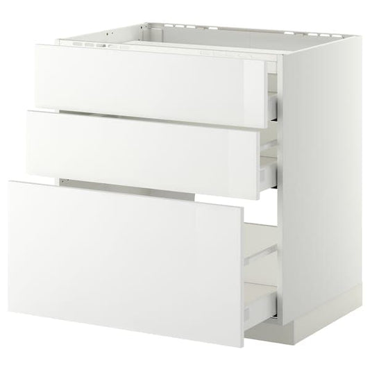 METOD / MAXIMERA - Base cab f hob/3 fronts/3 drawers, white/Ringhult white, 80x60 cm - best price from Maltashopper.com 59110153