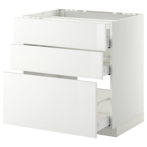METOD / MAXIMERA - Base cab f hob/3 fronts/3 drawers, white/Ringhult white, 80x60 cm