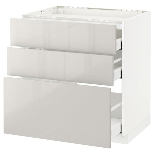 METOD / MAXIMERA - Base cab f hob/3 fronts/3 drawers, white/Ringhult light grey, 80x60 cm - best price from Maltashopper.com 39168569