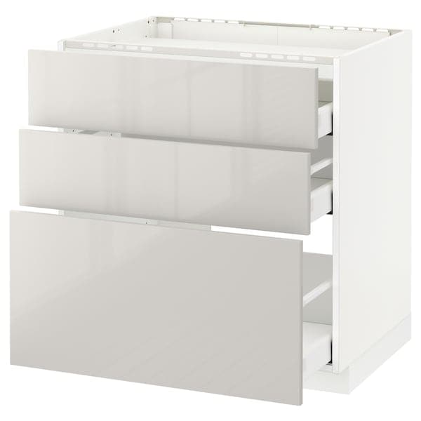 METOD / MAXIMERA - Base cab f hob/3 fronts/3 drawers, white/Ringhult light grey, 80x60 cm