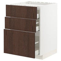 METOD / MAXIMERA - Base cab f hob/3 fronts/3 drawers, white/Sinarp brown , 60x60 cm - best price from Maltashopper.com 79404338