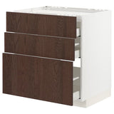 METOD / MAXIMERA base cab f hob/3 fronts/3 drawers, white/Sinarp brown, 80x60 cm