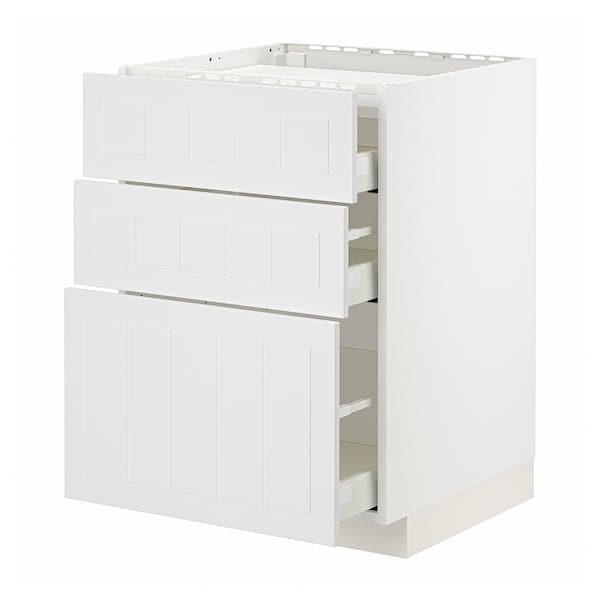 Ikea METOD / MAXIMERA - Base cab f hob/3 fronts/3 drawers, white/Stensund white, 60x60 cm
