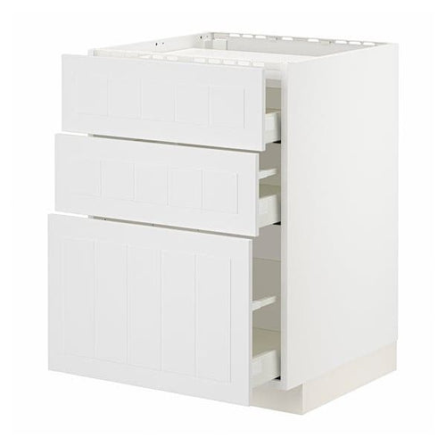 METOD / MAXIMERA - METOD / MAXIMERA Base cab f hob/3 fronts/3 drawers, white/Stensund white, 60x60 cm
