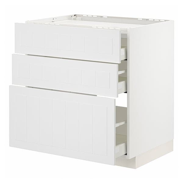 Ikea METOD / MAXIMERA - Base cab f hob/3 fronts/3 drawers, white/Stensund white, 80x60 cm