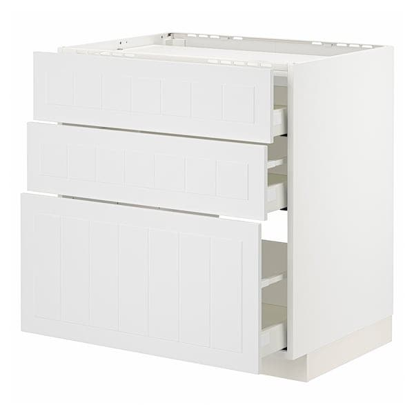 METOD / MAXIMERA - Base cab f hob/3 fronts/3 drawers, white/Stensund white, 80x60 cm - best price from Maltashopper.com 69409591