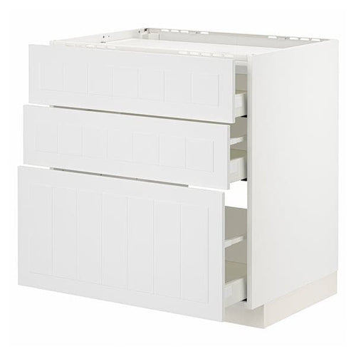 METOD / MAXIMERA - Base cab f hob/3 fronts/3 drawers, white/Stensund white, 80x60 cm