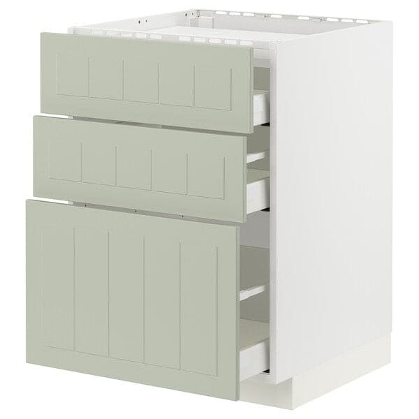 METOD / MAXIMERA - Base cab f hob/3 fronts/3 drawers, white/Stensund light green, 60x60 cm