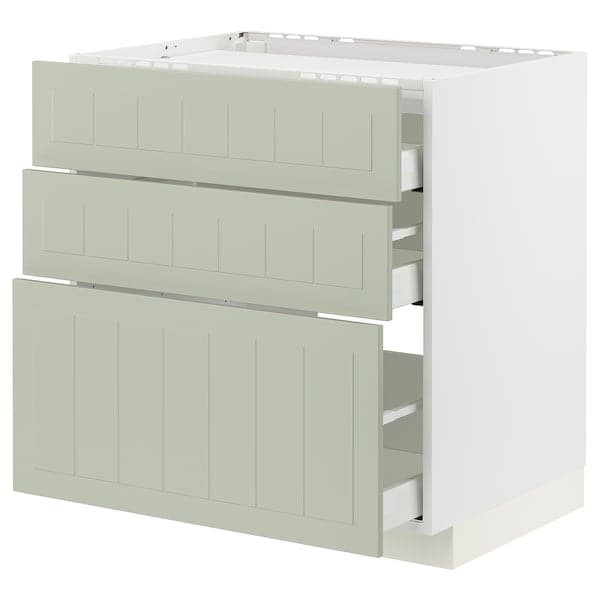 METOD / MAXIMERA - Base cab f hob/3 fronts/3 drawers, white/Stensund light green, 80x60 cm