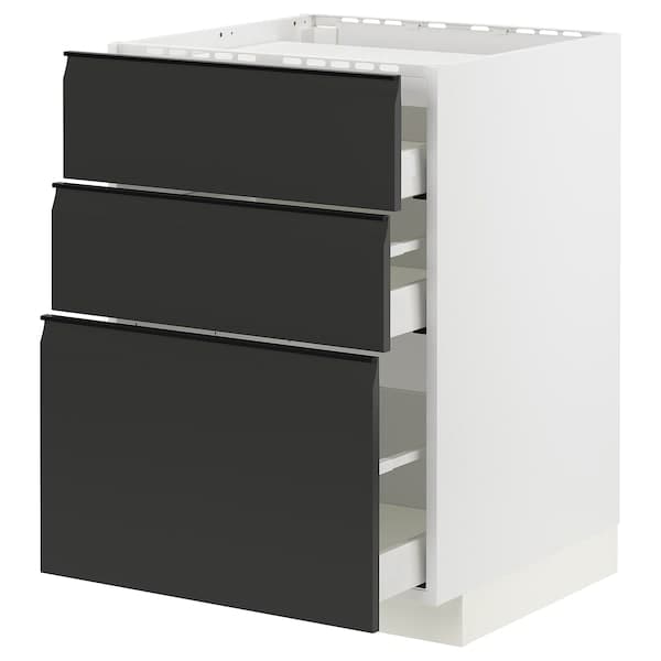 METOD / MAXIMERA - Base cab f hob/3 fronts/3 drawers, white/Upplöv matt anthracite , 60x60 cm