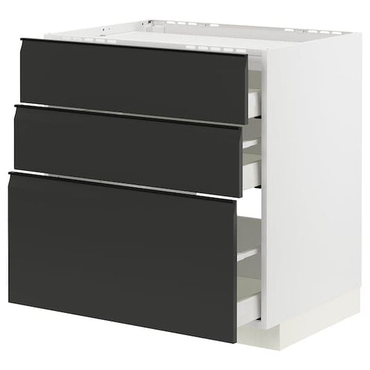 METOD / MAXIMERA - Base cab f hob/3 fronts/3 drawers, white/Upplöv matt anthracite , 80x60 cm - best price from Maltashopper.com 99493814