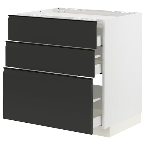 METOD / MAXIMERA - Base cab f hob/3 fronts/3 drawers, white/Upplöv matt anthracite , 80x60 cm
