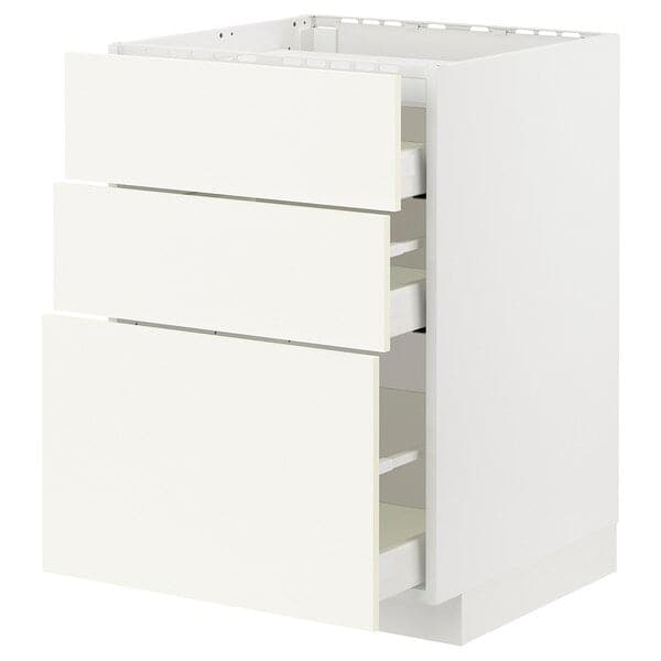 Ikea METOD / MAXIMERA - Base cab f hob/3 fronts/3 drawers, white/Vallstena white, 60x60 cm
