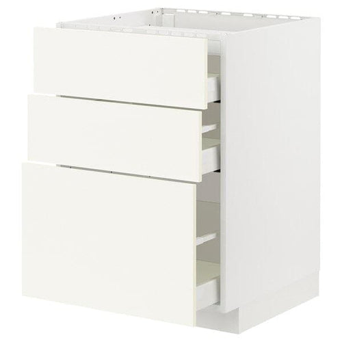 METOD / MAXIMERA - Base cab f hob/3 fronts/3 drawers, white/Vallstena white, 60x60 cm