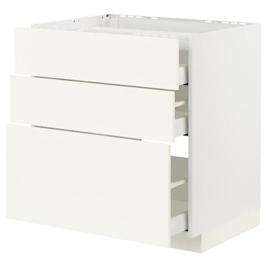 METOD / MAXIMERA - Base cab f hob/3 fronts/3 drawers, white/Vallstena white, 80x60 cm - best price from Maltashopper.com 49506989