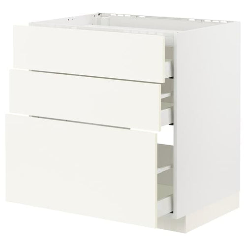 METOD / MAXIMERA - Base cab f hob/3 fronts/3 drawers, white/Vallstena white, 80x60 cm