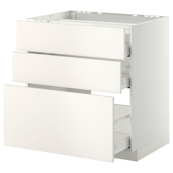 METOD / MAXIMERA - Base cab f hob/3 fronts/3 drawers, white/Veddinge white, 80x60 cm - best price from Maltashopper.com 99110127