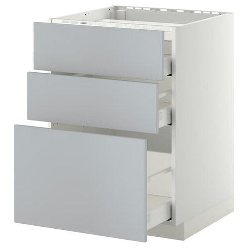 METOD / MAXIMERA - Base cab f hob/3 fronts/3 drawers, white/Veddinge grey , 60x60 cm