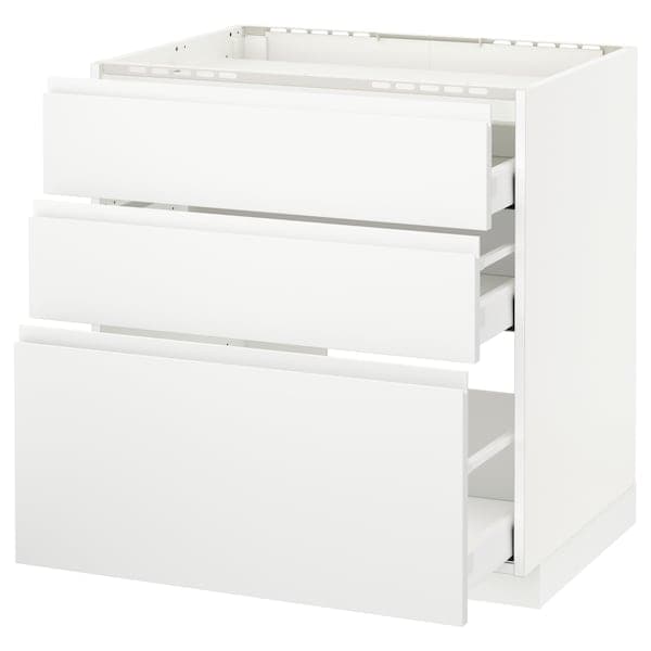 METOD / MAXIMERA - Base cab f hob/3 fronts/3 drawers, white/Voxtorp matt white, 80x60 cm - best price from Maltashopper.com 29130850