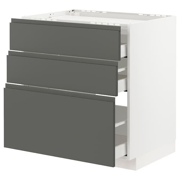METOD / MAXIMERA - Base cab f hob/3 fronts/3 drawers, white/Voxtorp dark grey , 80x60 cm - best price from Maltashopper.com 79305480